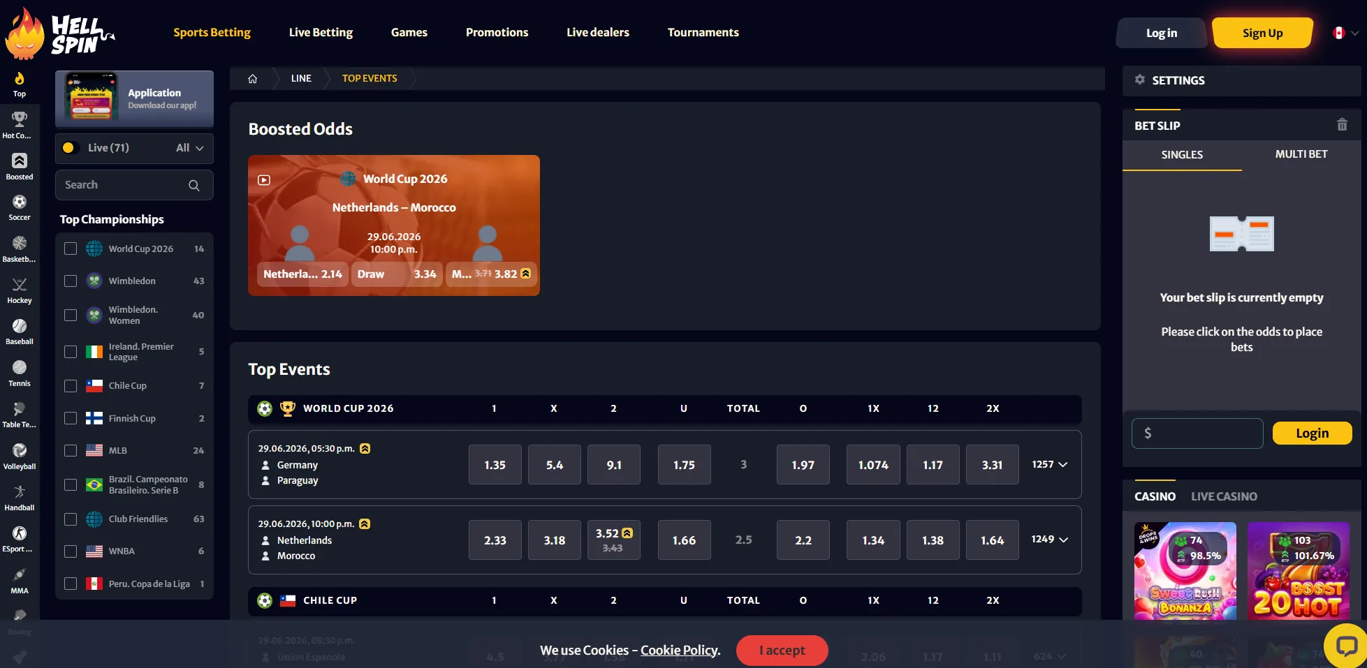 HellSpin Casino homepage — games lobby